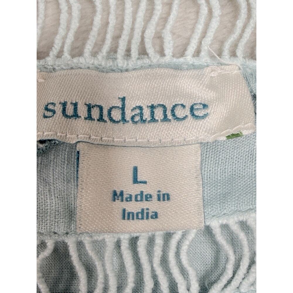 Sundance Lace Crochet Linen Blend Top Cottagecore Boho Prairie Skyblue Women Lg - Picture 2 of 15